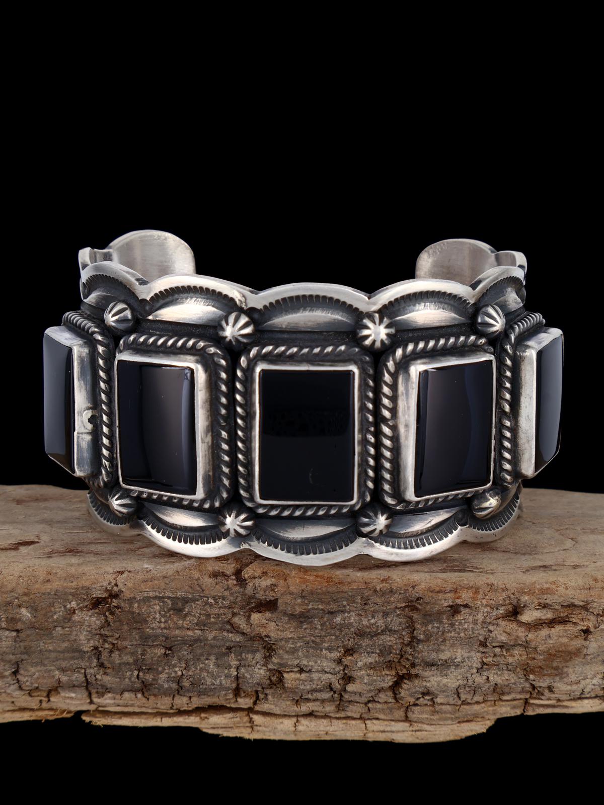 Brazalete de ónix de plata de ley nativo americano