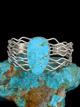 Native American Sterling Silver Turquoise Wire Cuff Bracelet