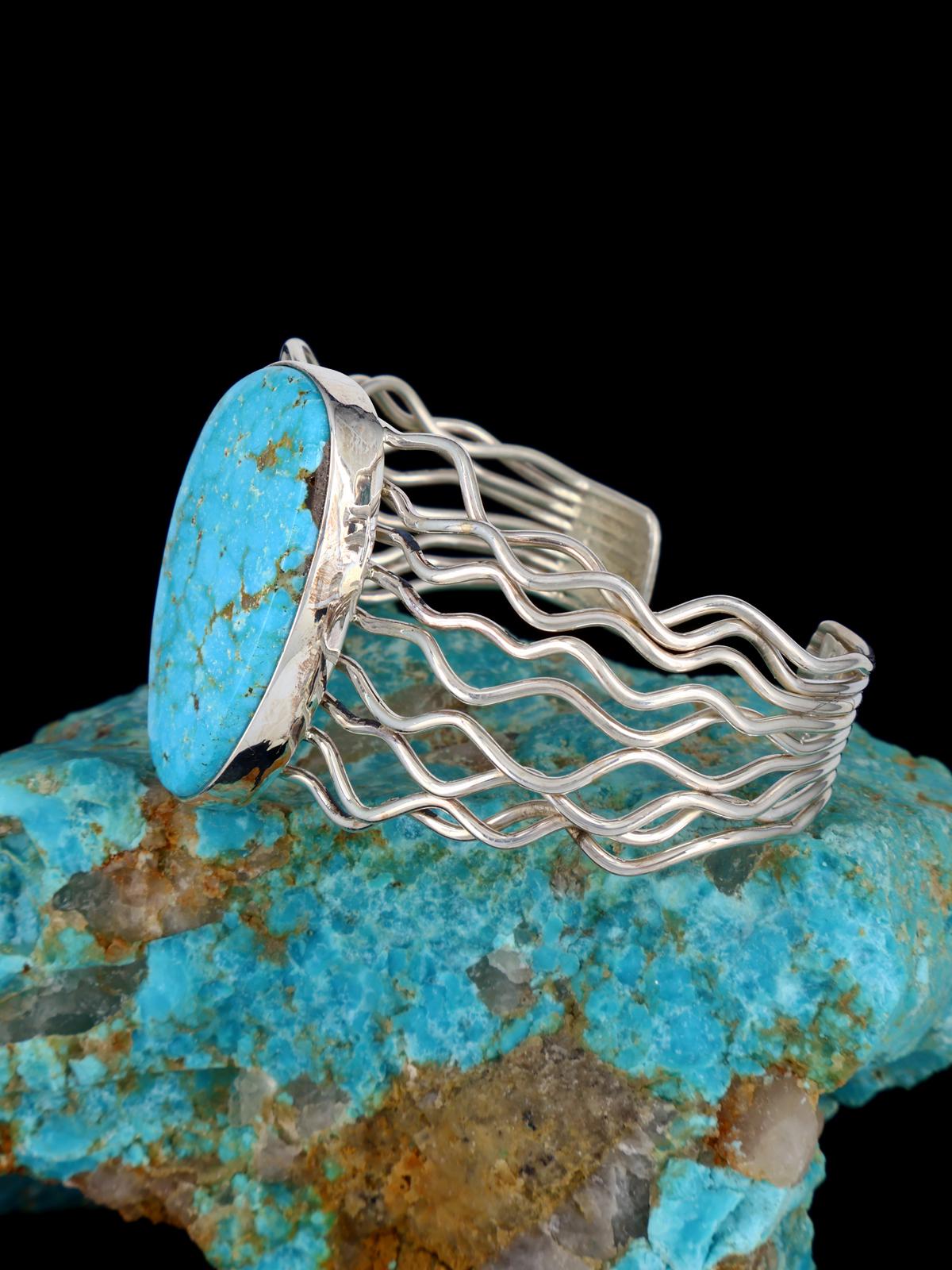 Native American Sterling Silver Turquoise Wire Cuff Bracelet