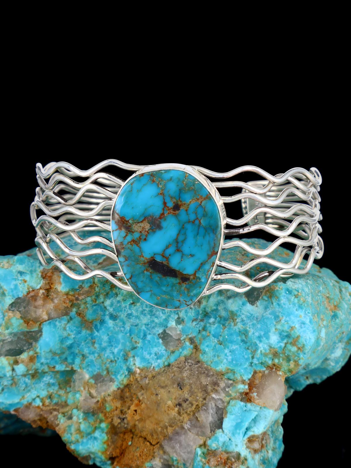 Native American Sterling Silver Turquoise Wire Cuff Bracelet