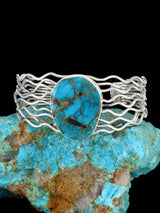 Native American Sterling Silver Turquoise Wire Cuff Bracelet