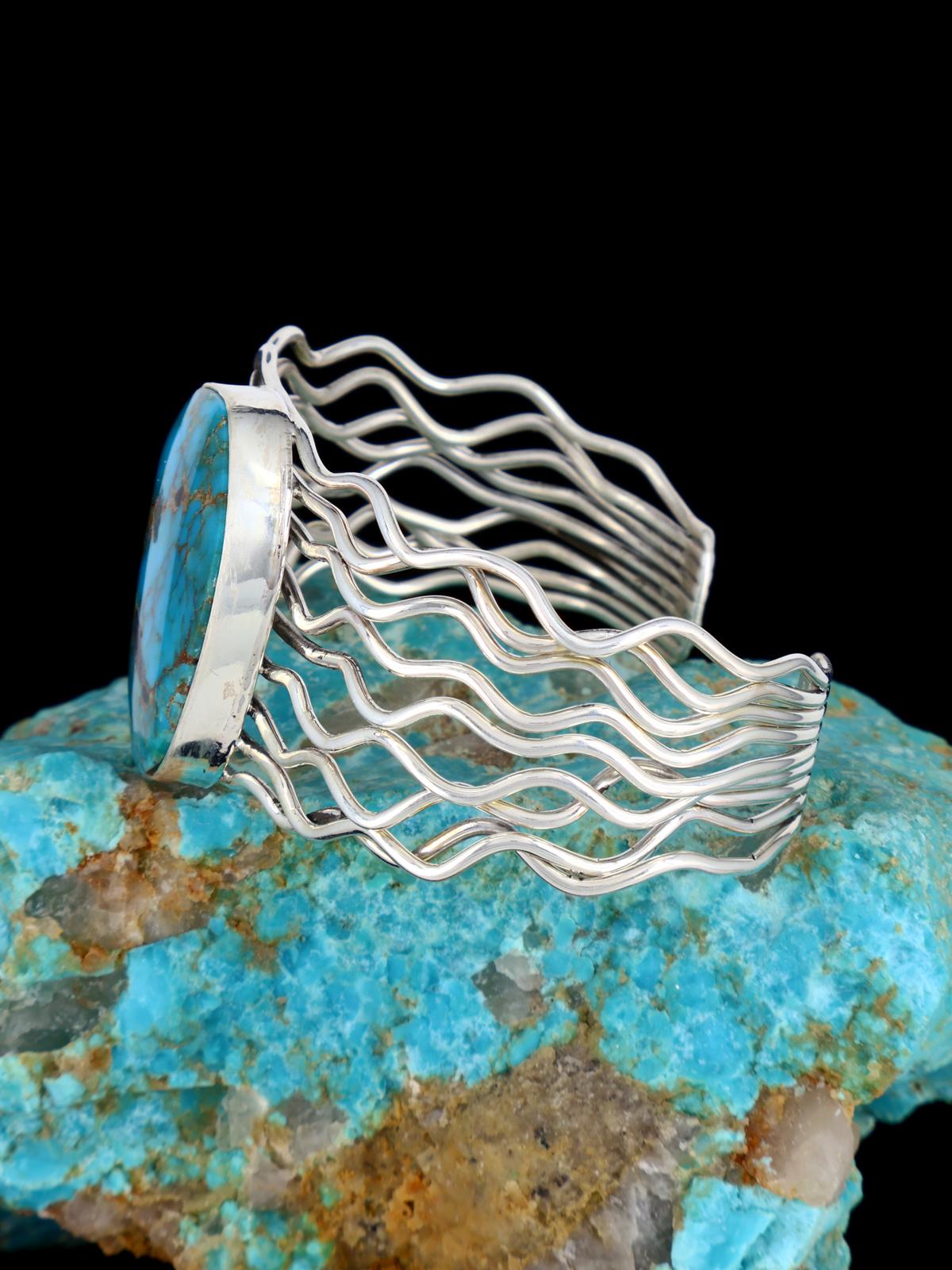 Native American Sterling Silver Turquoise Wire Cuff Bracelet