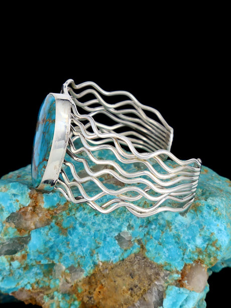 Native American Sterling Silver Turquoise Wire Cuff Bracelet