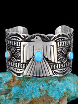 Bracelet manchette Thunderbird en argent sterling turquoise amérindien