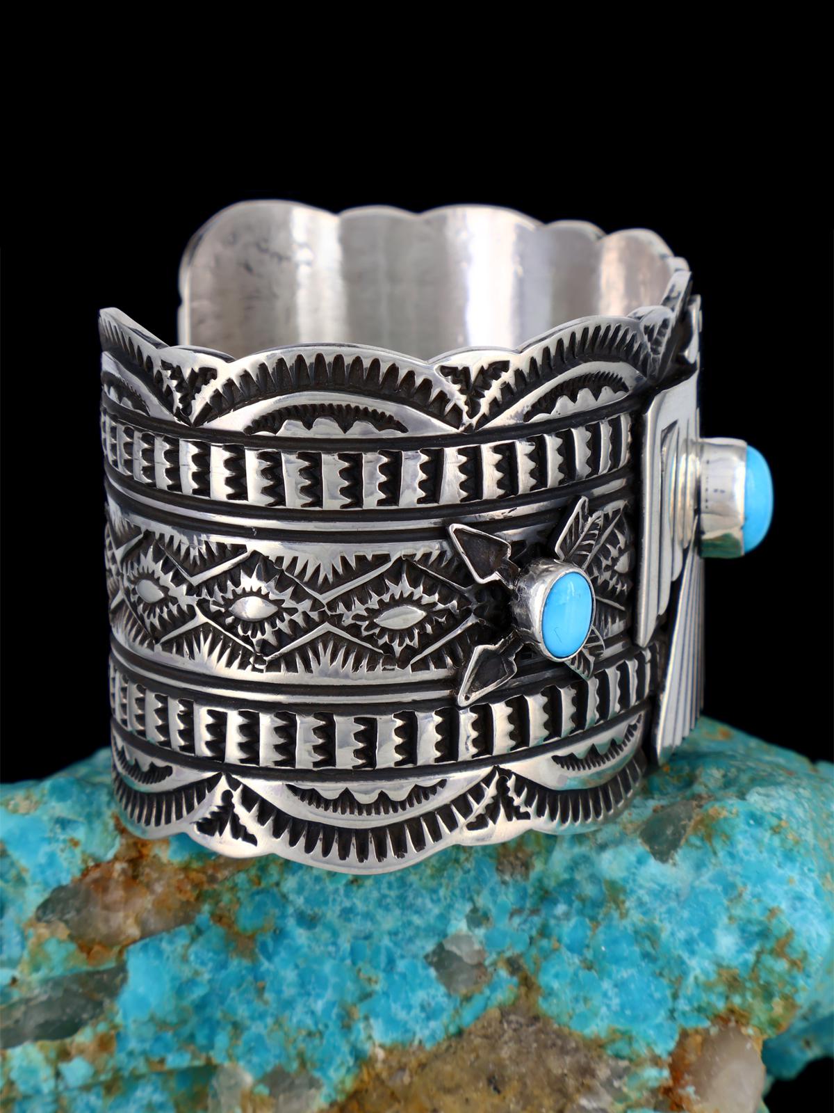 Bracelet manchette Thunderbird en argent sterling turquoise amérindien