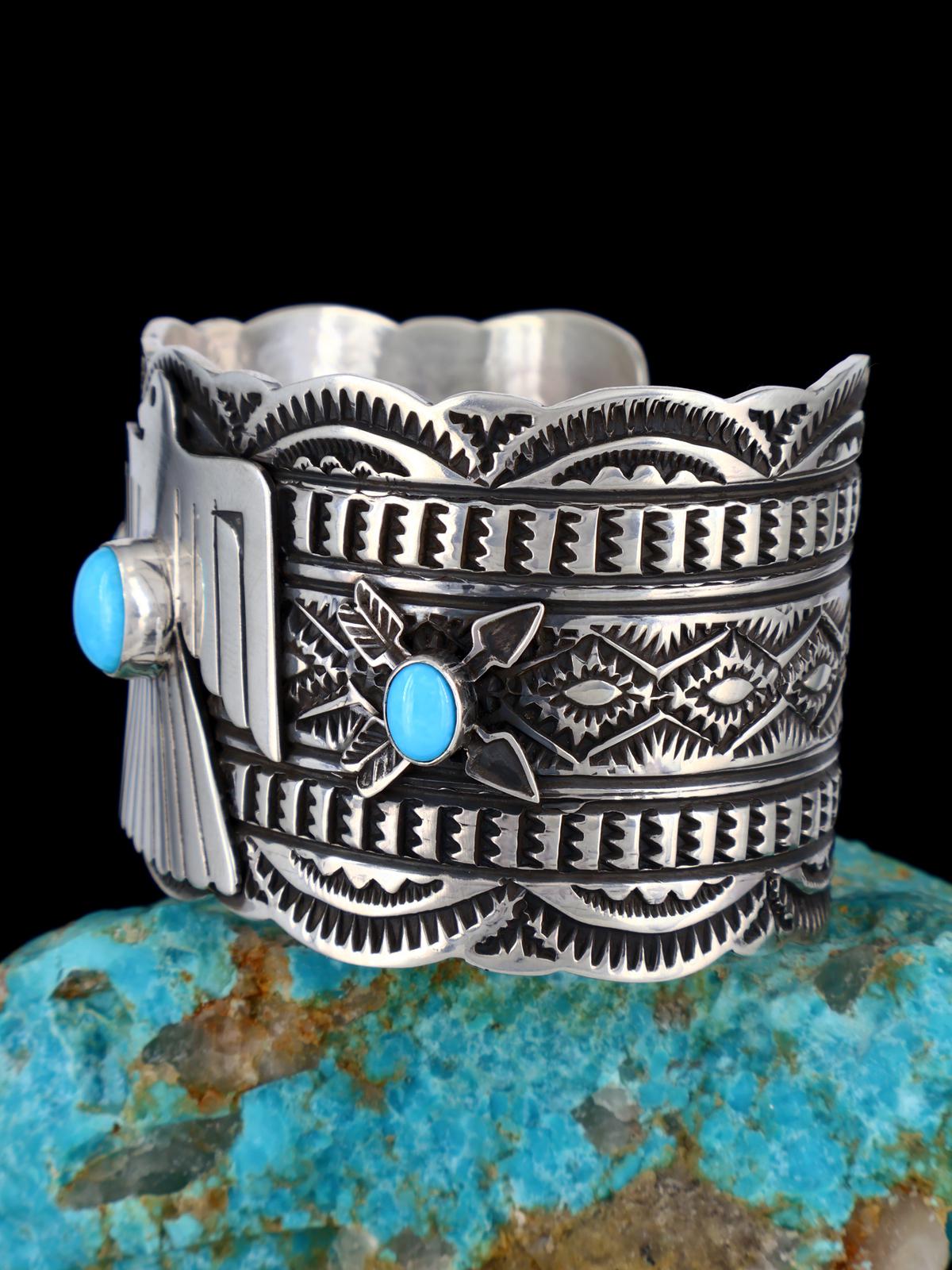 Bracelet manchette Thunderbird en argent sterling turquoise amérindien