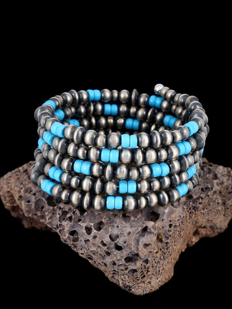 Bracelet enroulé de perles turquoise en argent sterling