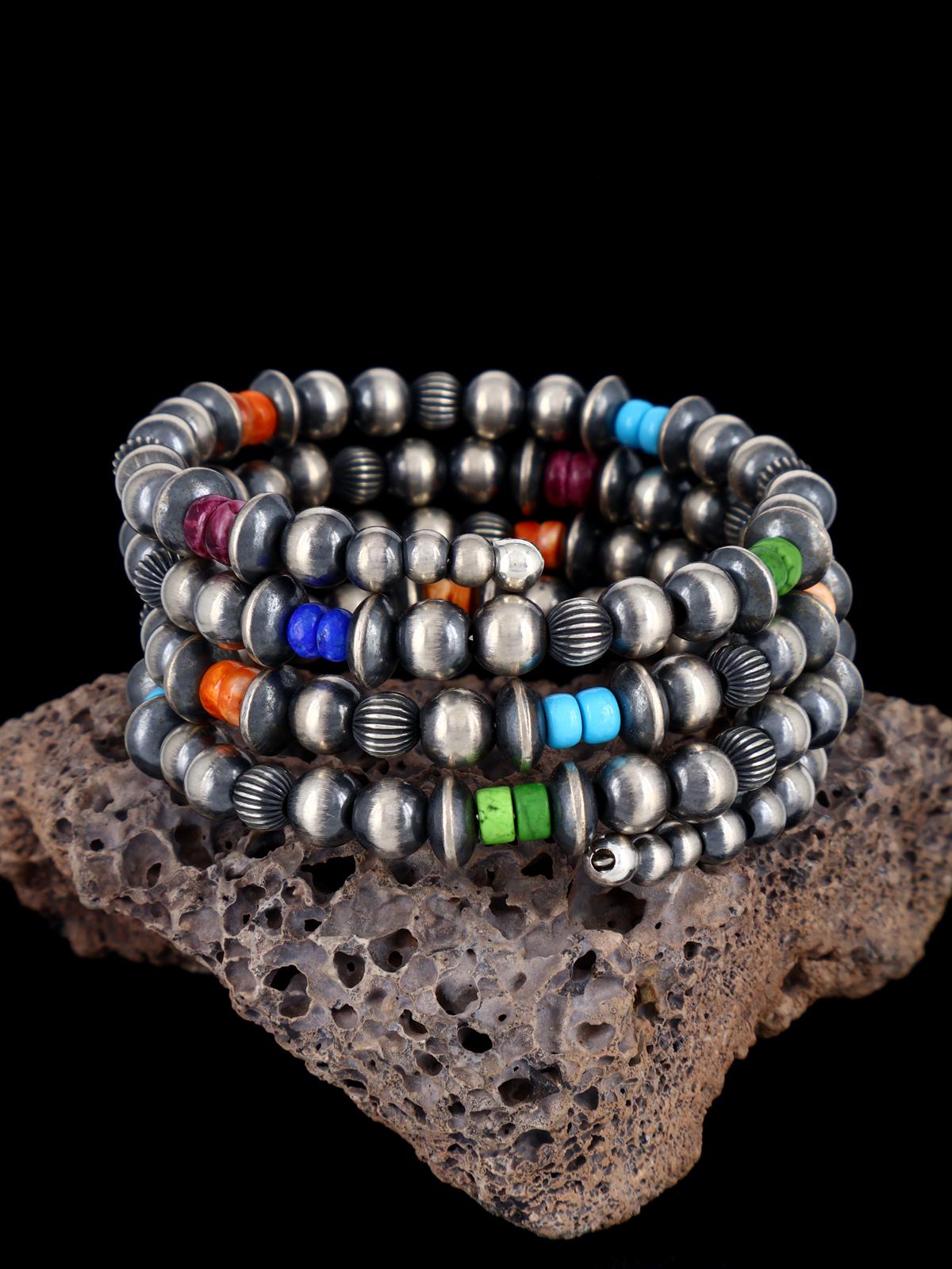 Sterling Silver and Multistone Bead Wrap Bracelet