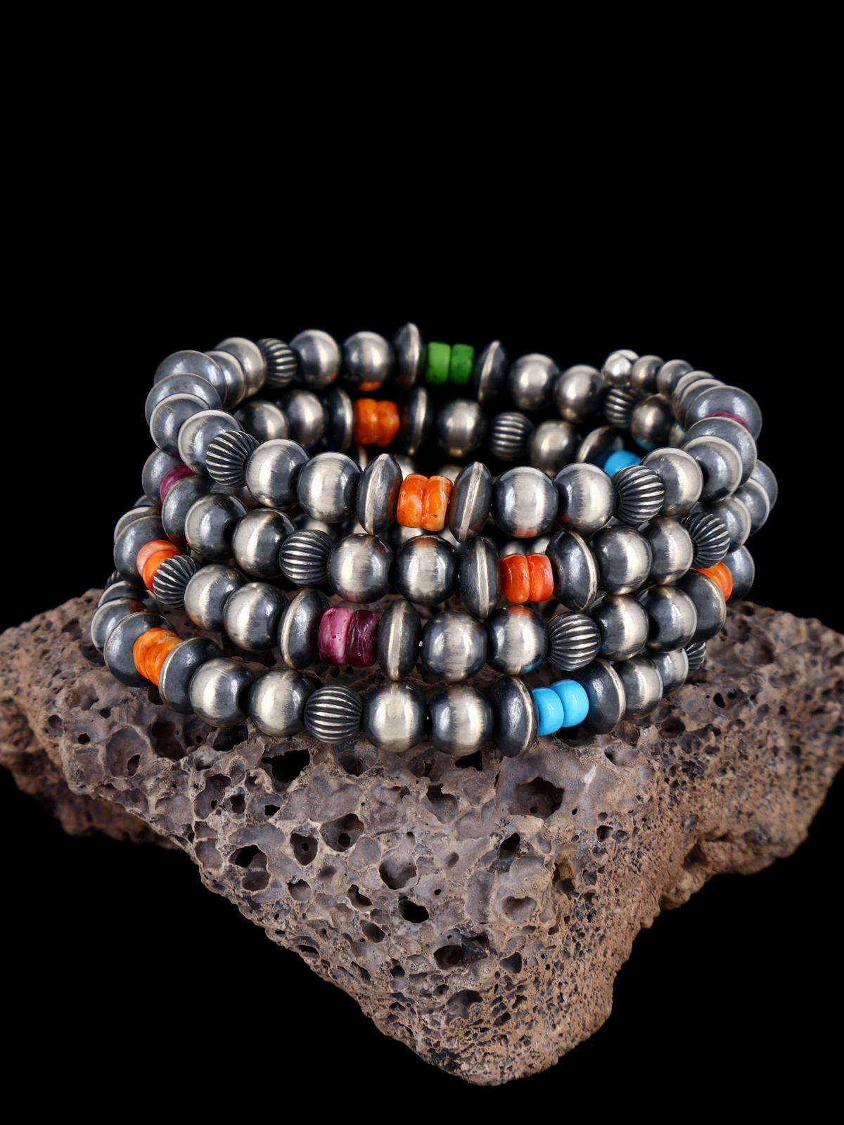 Sterling Silver and Multistone Bead Wrap Bracelet