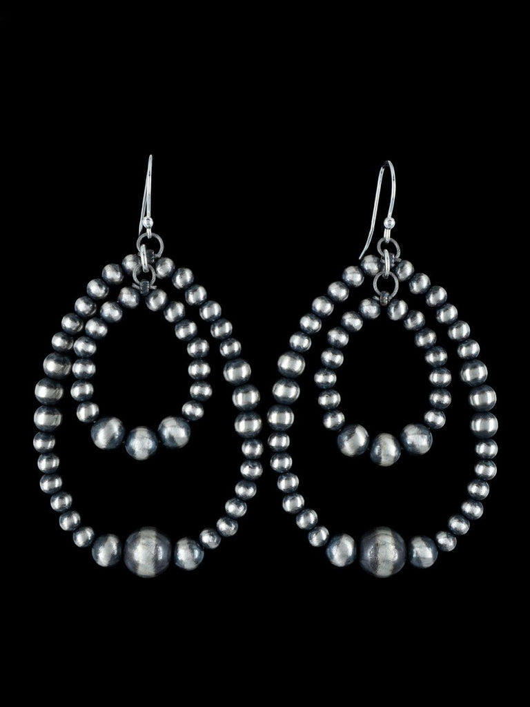 Native American Jewelry Silver Beaded Dangle Earrings - PuebloDirect.com