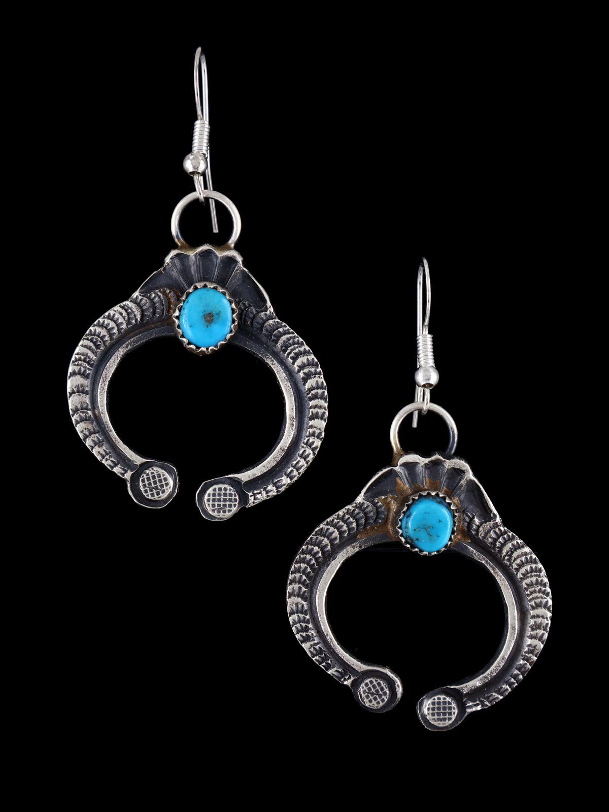 Navajo Turquoise Sterling Silver Naja Dangle Earrings - PuebloDirect.com
