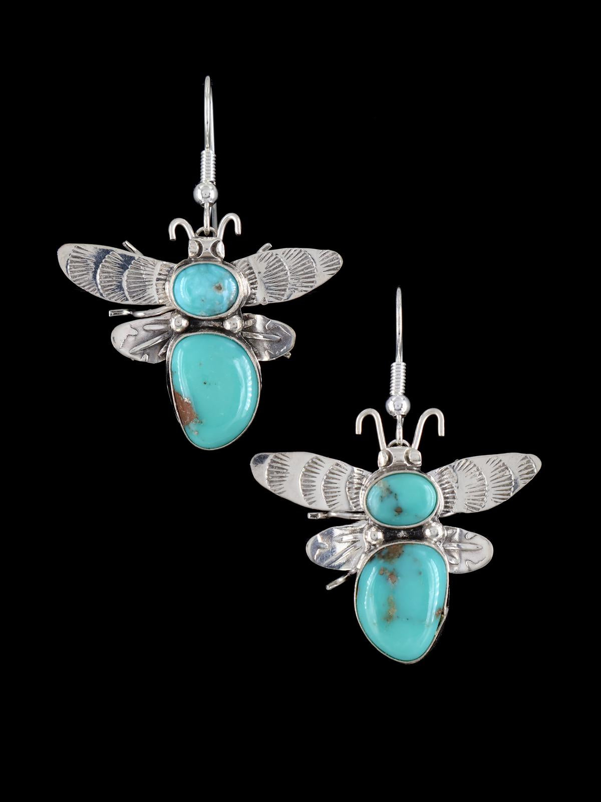 Navajo Turquoise Sterling Silver Dangle Bug Earrings