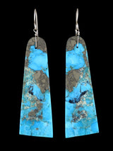 Boucles d'oreilles pendantes en argent sterling avec dalle turquoise de Saint-Domingue