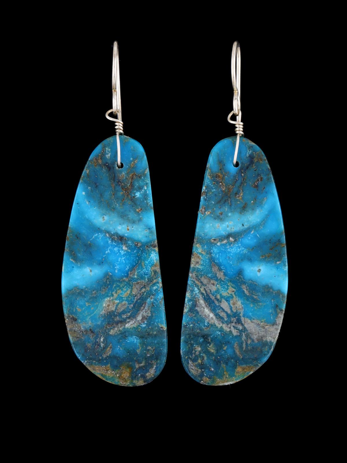 Santo Domingo Turquoise Slab Sterling Silver Dangle Earrings