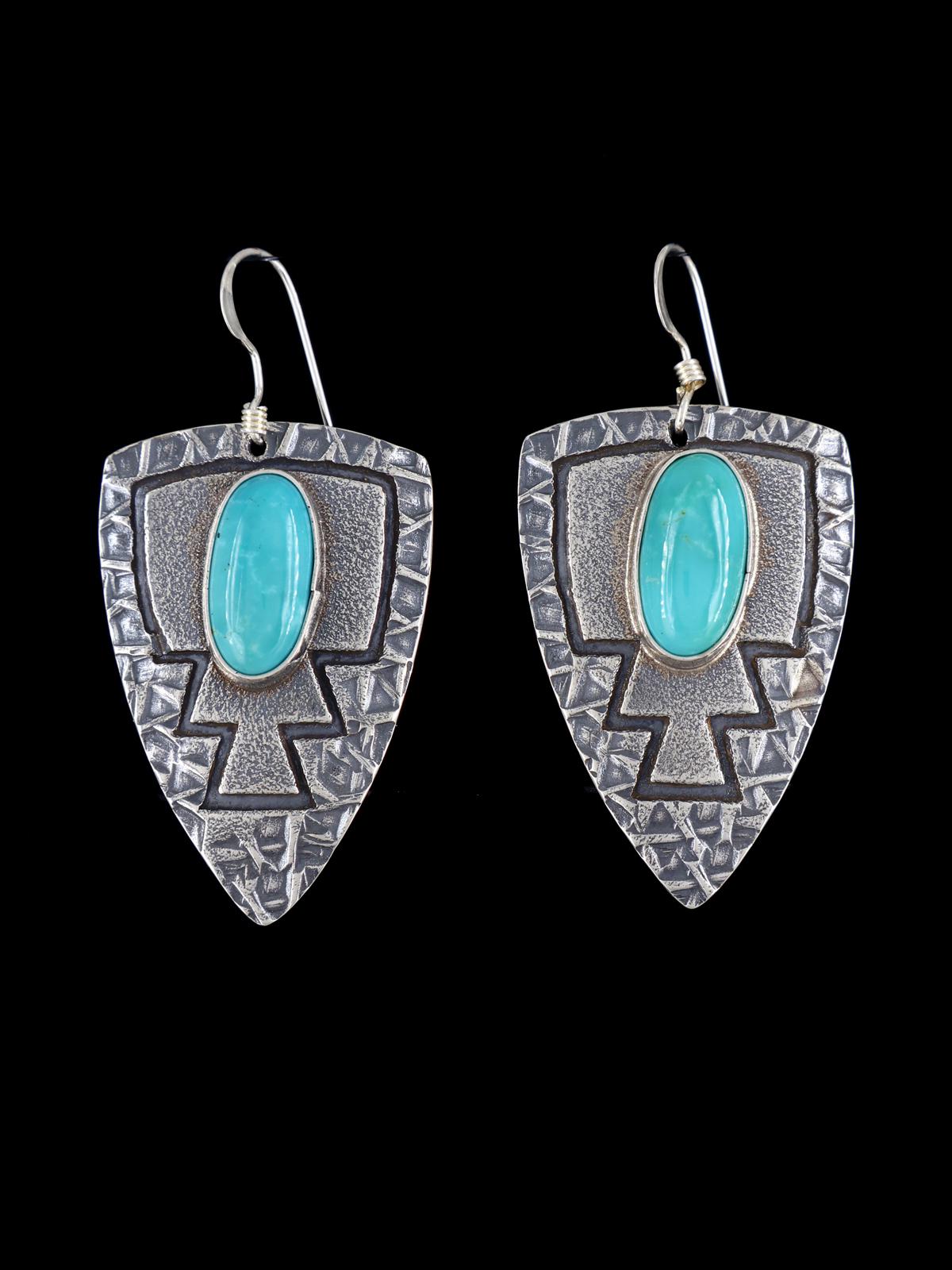 Navajo Turquoise Sterling Silver Overlay Dangle Earrings - PuebloDirect.com