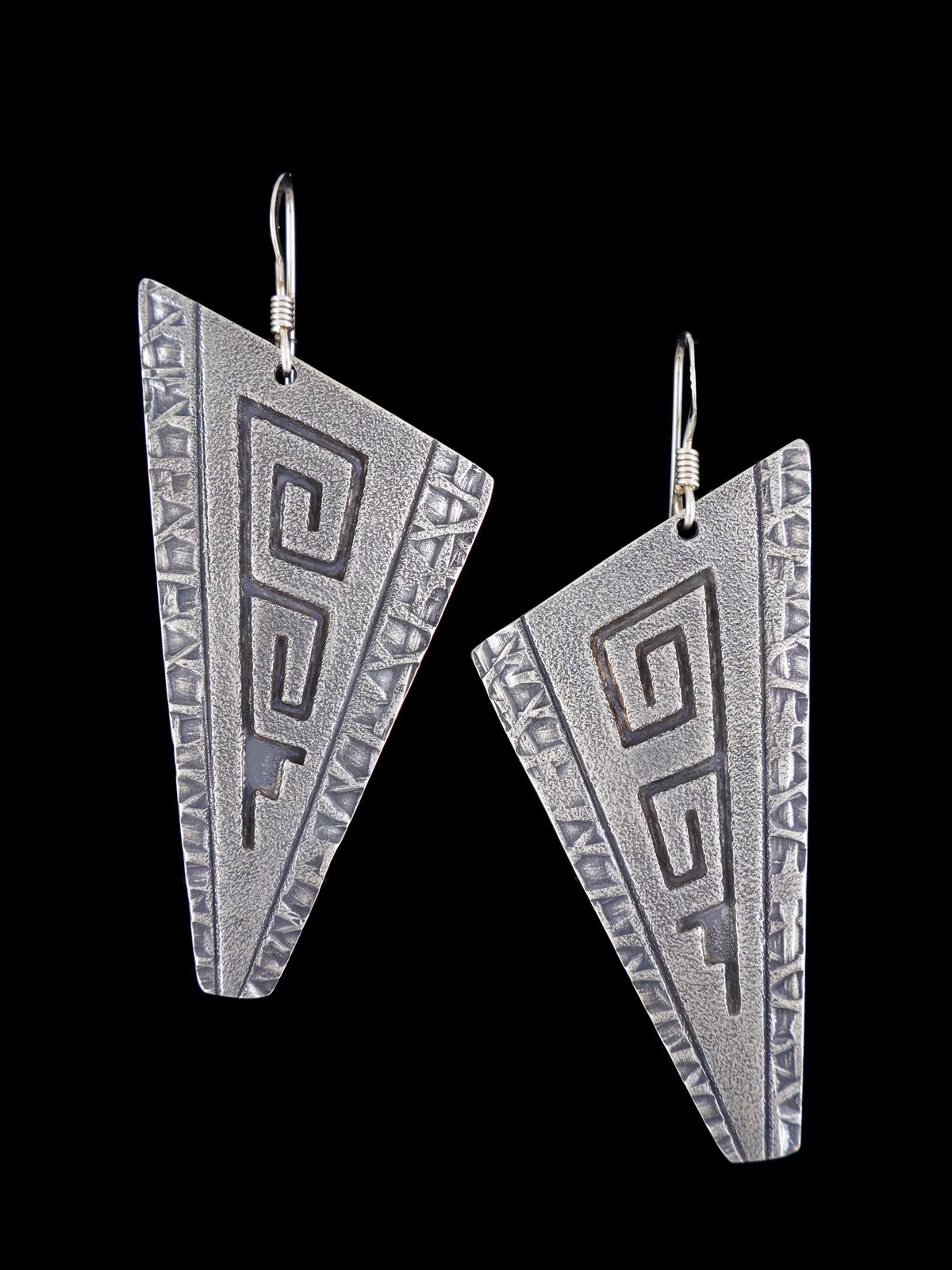 Navajo Sterling Silver Overlay Dangle Earrings - PuebloDirect.com