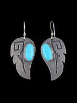 Navajo Turquoise Sterling Silver Overlay Dangle Earrings
