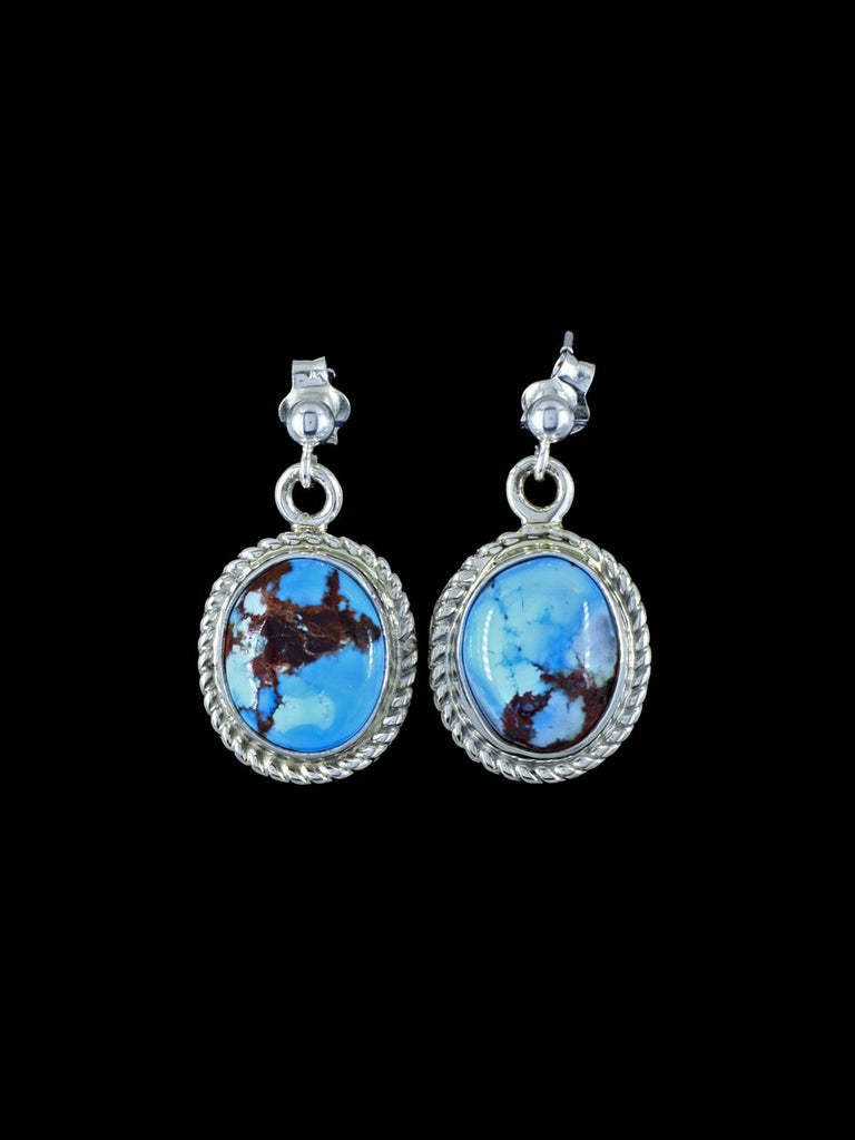 Navajo Sterling Silver Golden Hill Turquoise Post Dangle Earrings - PuebloDirect.com