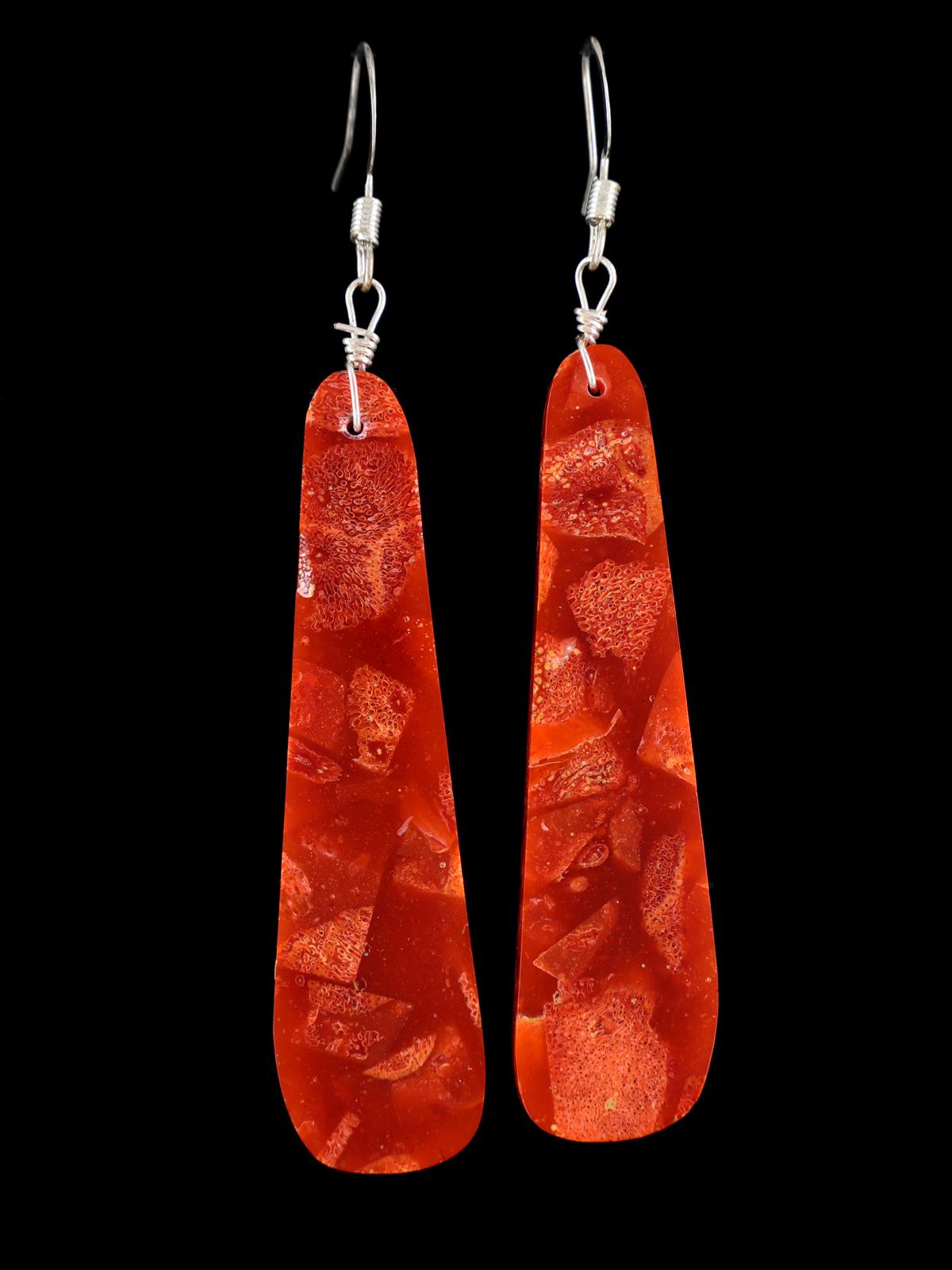 Navajo Apple Coral Slab Earrings - PuebloDirect.com