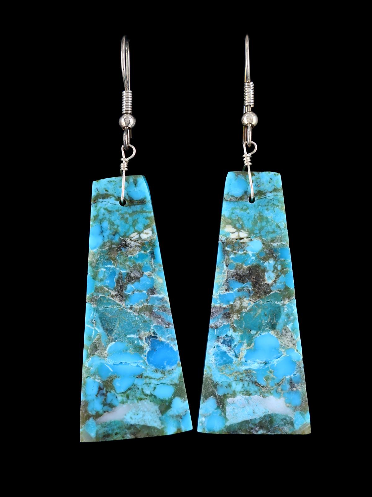 Santo Domingo Turquoise Slab Sterling Silver Dangle Earrings