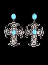 Navajo Sterling Silver Turquoise Cross Dangle Earrings