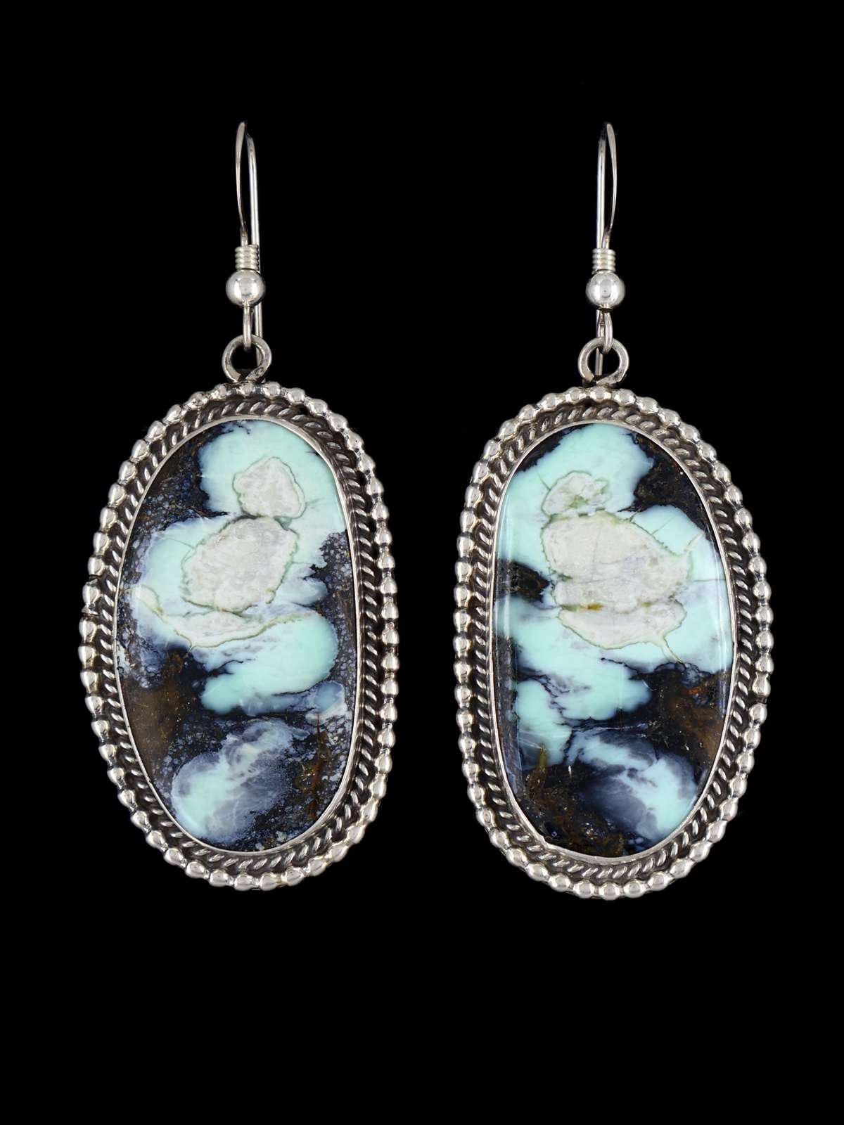 Navajo Variscite Sterling Silver Dangle Earrings - PuebloDirect.com