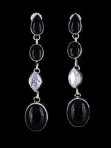 Navajo Sterling Silver Black Onyx and CZ Dangle Earrings