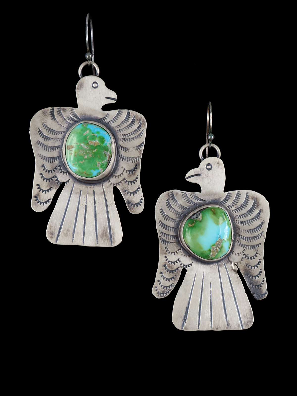Navajo Sonoran Gold Turquoise Sterling Silver Thunderbird Earrings