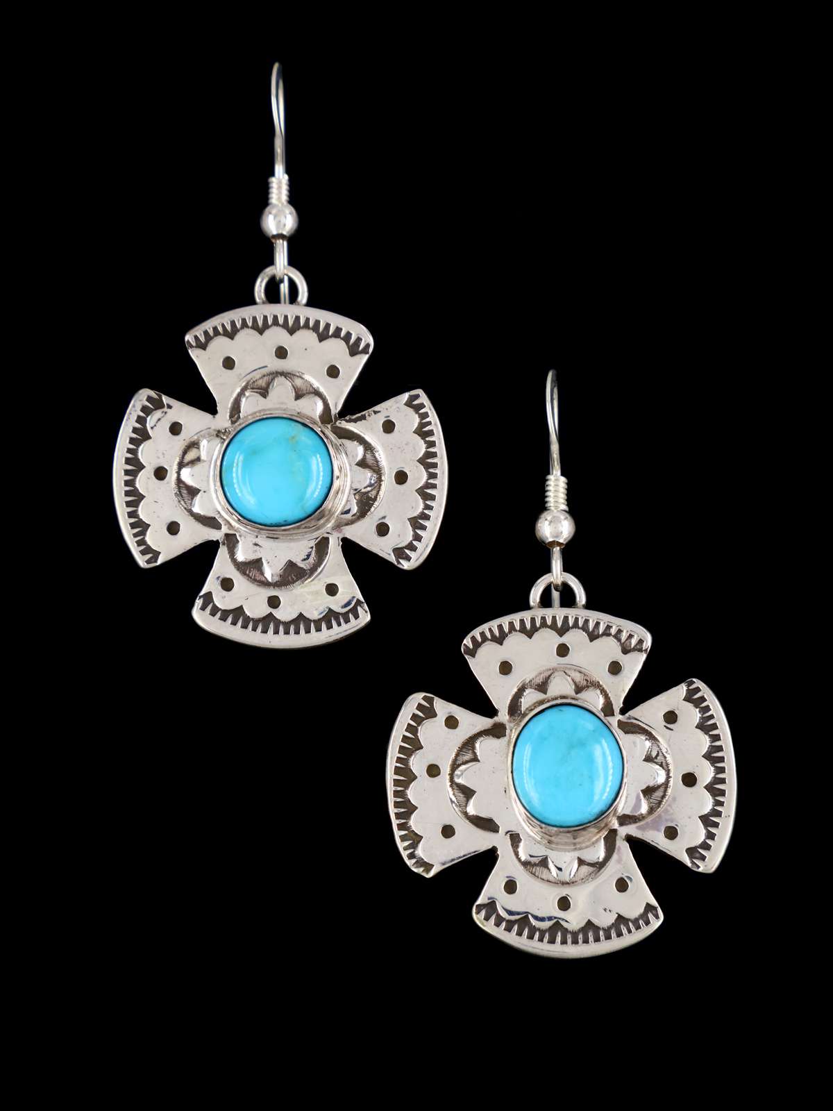 Navajo Turquoise Sterling Silver Dangle Earrings - PuebloDirect.com