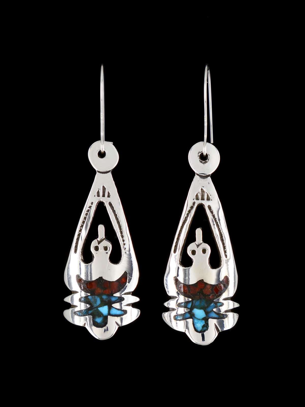 Navajo Turquoise and Coral Chip Inlay Earrings - PuebloDirect.com