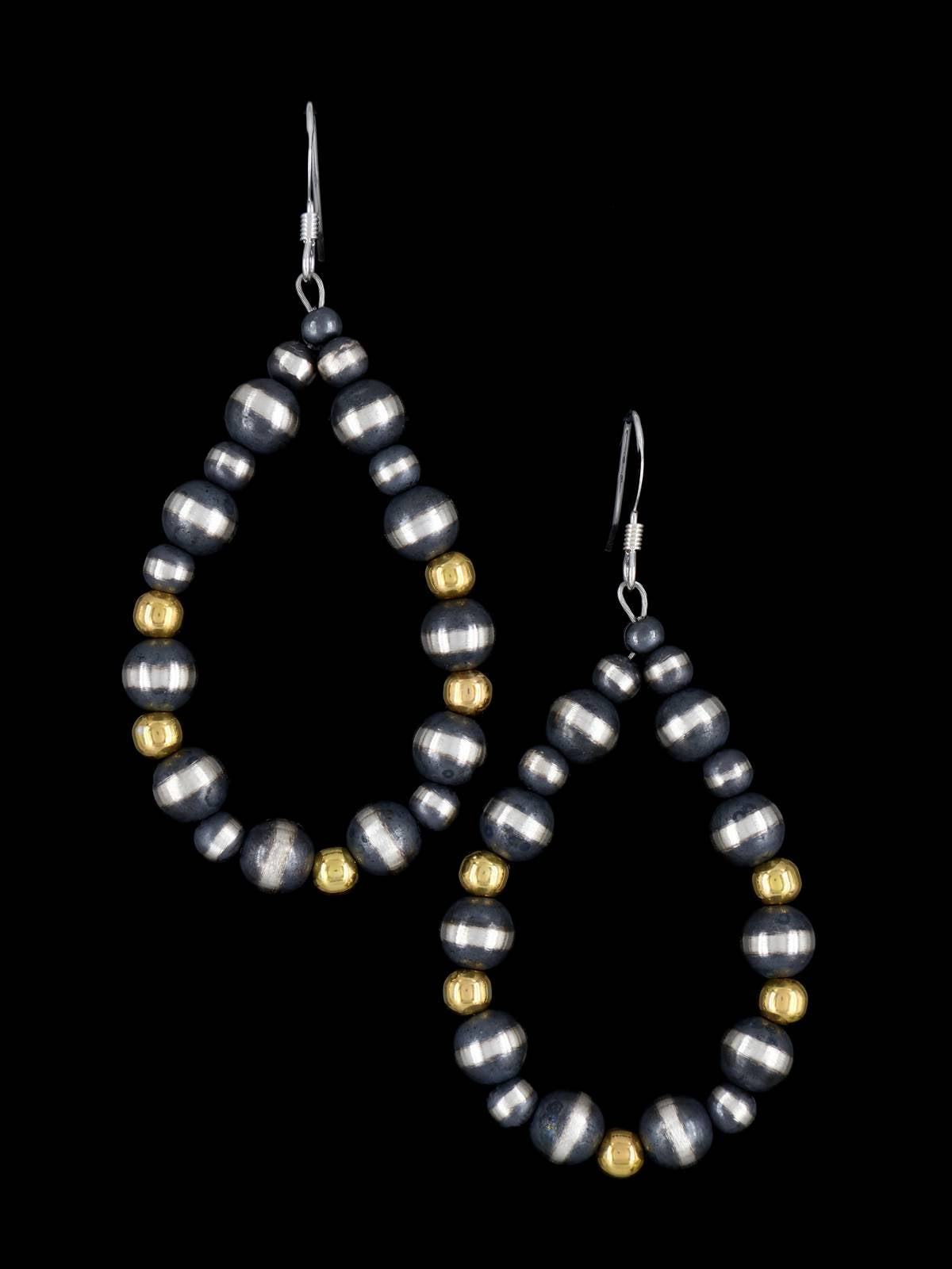 Navajo 18k Gold and Sterling Silver Beaded Dangle Earrings - PuebloDirect.com