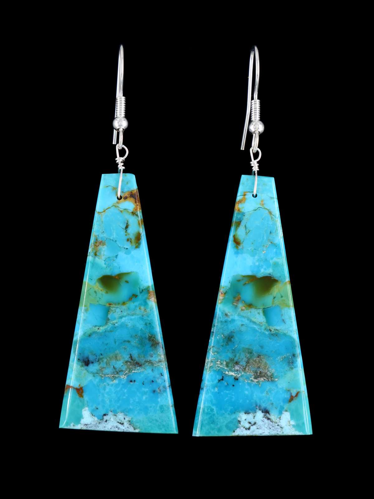 Navajo Turquoise Slab Dangle Earrings - PuebloDirect.com