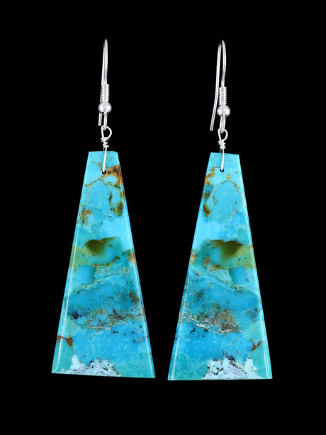 Navajo Turquoise Slab Dangle Earrings - PuebloDirect.com
