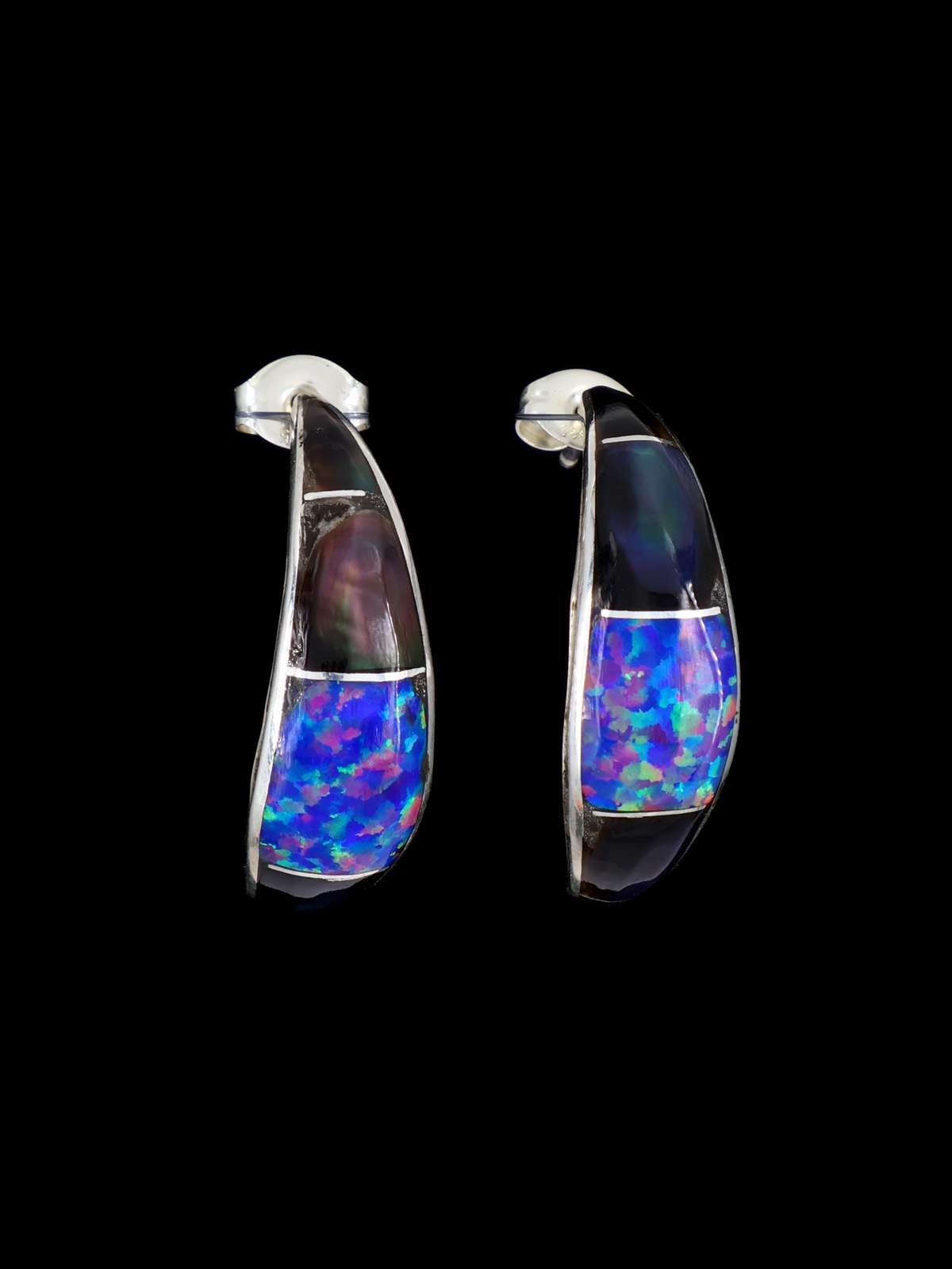 Opalite Zuni Inlay Half Hoop Post Earrings - PuebloDirect.com