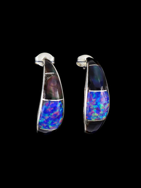 Opalite Zuni Inlay Half Hoop Post Earrings - PuebloDirect.com