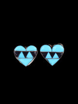 Native American Zuni Inlay Heart Post Earrings - PuebloDirect.com