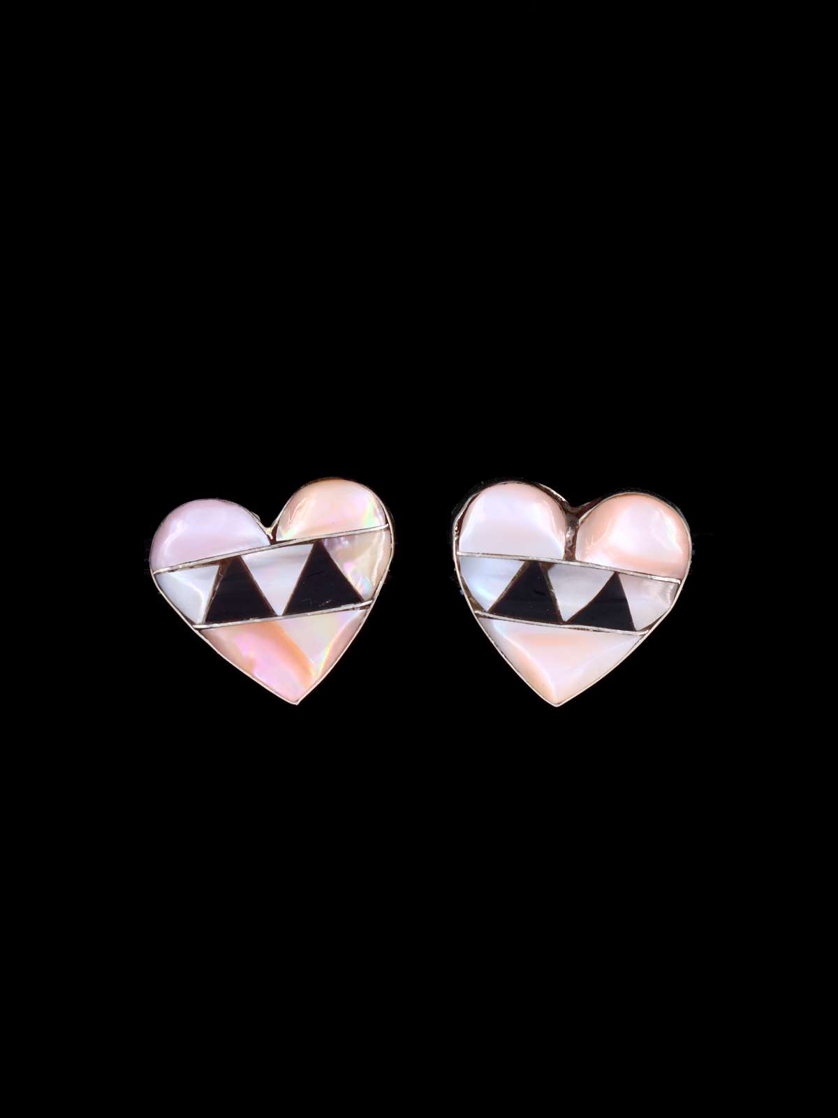 Native American Zuni Inlay Heart Post Earrings - PuebloDirect.com