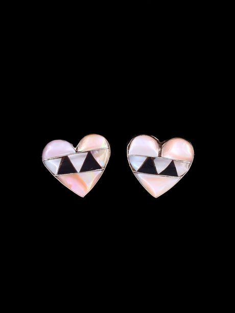 Native American Zuni Inlay Heart Post Earrings - PuebloDirect.com