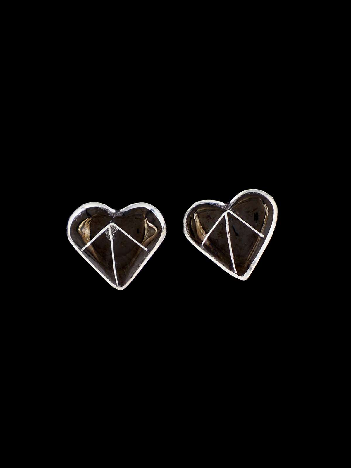 Native American Zuni Inlay Black Onyx Heart Post Earrings
