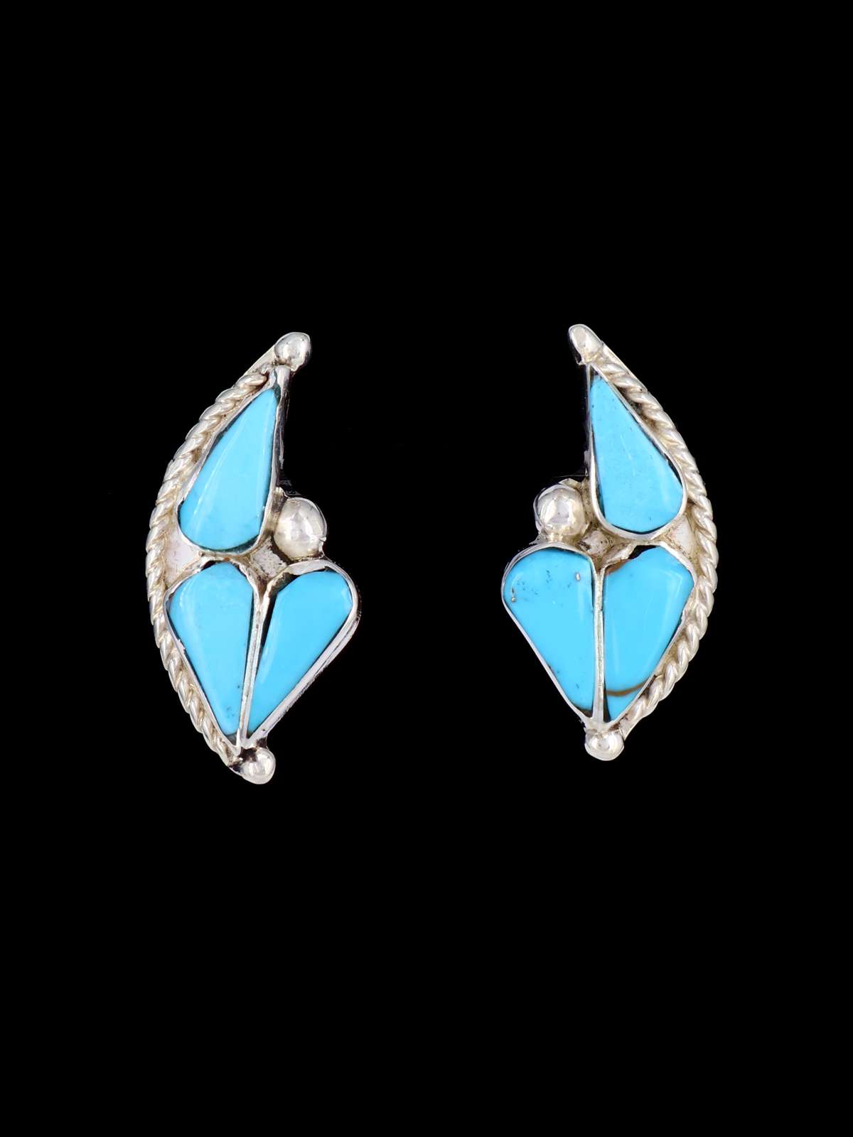 Boucles d'oreilles amérindiennes Zuni avec incrustation de cœur turquoise