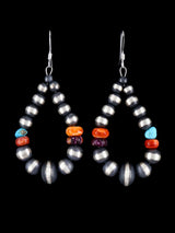 Pendientes de cuentas de plata de ley con ostras espinosas y turquesas