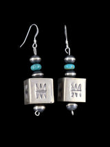 Pendientes de cuentas de plata de ley con ostras espinosas y turquesas