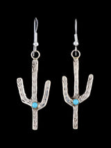 Navajo Sterling Silver Cactus Dangle Turquoise Earrings