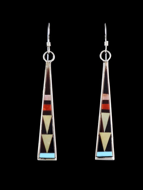 Sterling Silver Zuni Inlay Dangle Earrings - PuebloDirect.com