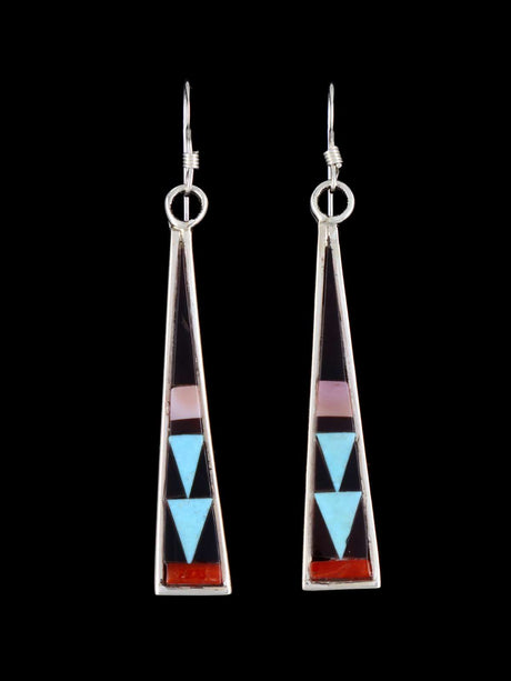 Sterling Silver Zuni Inlay Dangle Earrings - PuebloDirect.com