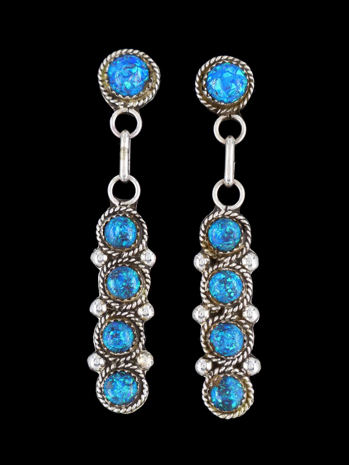 Zuni Sterling Silver Opalite Post Earrings - PuebloDirect.com