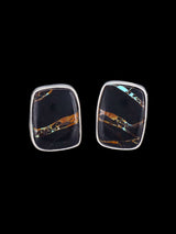Navajo Black Jack Turquoise Sterling Silver Post Earrings