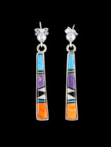 Navajo Multistone Sterling Silver Inlay Dangle Earrings - PuebloDirect.com