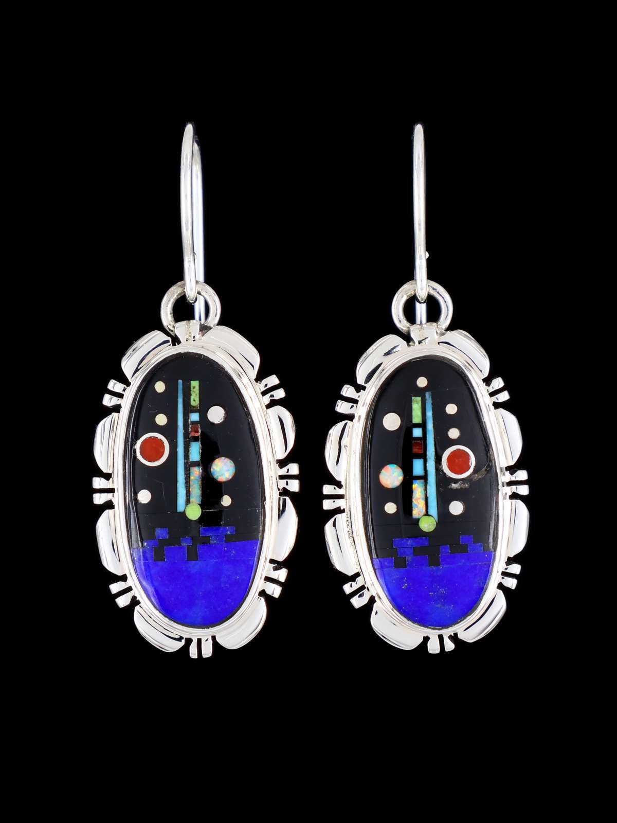 Boucles d’oreilles Navajo Onyx et Turquoise Inlay Dangle