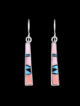 Navajo Pink Conch and Opalite Sterling Silver Inlay Dangle Earrings - PuebloDirect.com